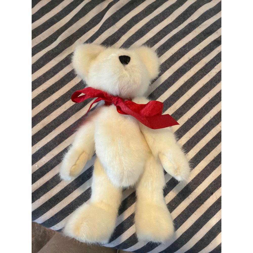 Boyds Collection White Teddy Bear JB Bean Series Red Bow Candy Cane Paws Vintage